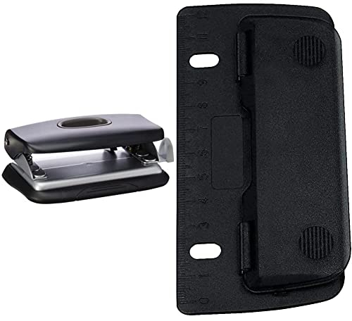 Rapid Mini-Locher, geeignet für verschiedene Papierformate, fasst bis zu 10 Blatt, schwarz, 23638501 & Wedo 67801 Taschenlocher Kunststoff schwarz