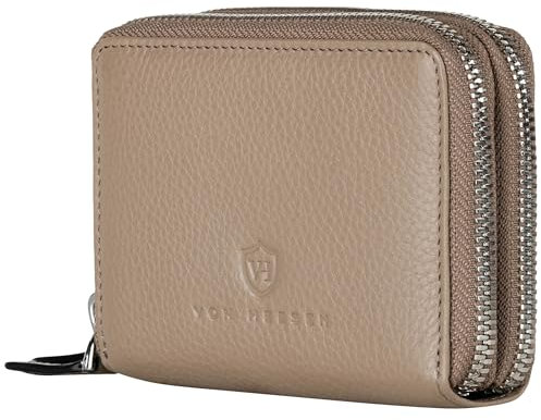 VON HEESEN Leder Geldbörse mit RFID-Blocker - Portemonnaie für Damen & Herren aus echtem Leder - Wallet mit Münzfach - Geldbeutel für Frauen und Männer in Taupe