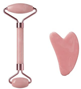Hoshisea Jade Roller Set Rosenquarz, Gua Sha Stein, Gesichtsmassagegerät, Schlankheit Und Straffung Gesicht, Geschenke Zum Valentinstag, Gesichts Für Anti-Aging-Falten
