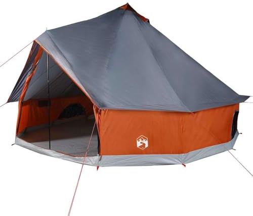 vidaXL Tenda Familiare Tipi 8 Persone Grigia e Arancione Impermeabile, Tenda familiare Tipi, Tenda da Giardino, Tenda Leggera, Tenda da Campeggio