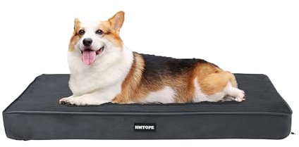 HMTOPE Orthopädisches Hundebett, 9cm Dicke Hundekissen für Mittelgroße Hunde, Abnehmbar und Waschbar Hundematte, rutschfeste Unterseite, Wasserdichtes Innenfutter, 91 cm, Dunkelgrau