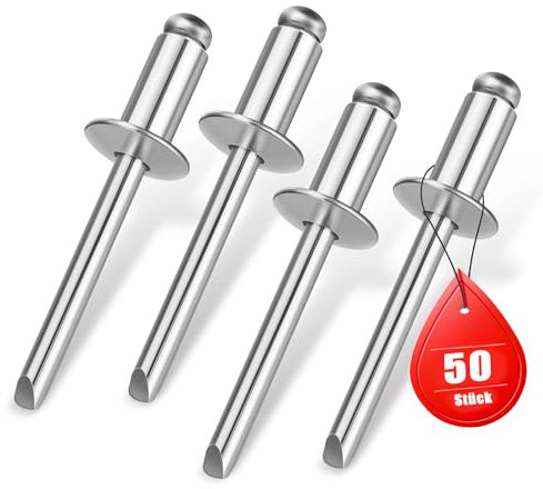 Lot de 50 rivets aveugles 4,8 x 12 mm en acier inoxydable A2 V2A avec extrémité ouverte, rivets aveugles en acier