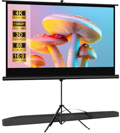 VISULAPEX 60 Leinwand Beamer mit Stativ, 16:9 4K HD Projektor Leinwand 160°Betrachtungswinkel Einstellbar für Heimkino Tagungsraum Hochzeiten