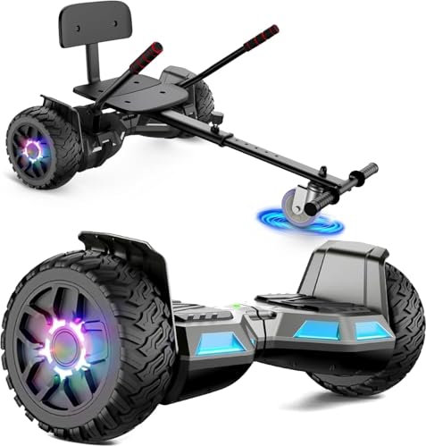 SISIGAD Hoverboard go Kart Seat,8.5 Off Road Hoverboards with LED Lights, All Terrain Hoverboards, Self Balancing Scooter with Bluetooth Speaker,Music Hoverboard and Kart Bundle