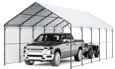 VEVOR Carport en métal pour usages Graves 4 x 8 x 3,15 m avec Structure et Toit en Acier galvanisé, Rideau de Garage parois latérales Amovibles, abris de Voiture Multi-usages pour ramassage, Bateau,