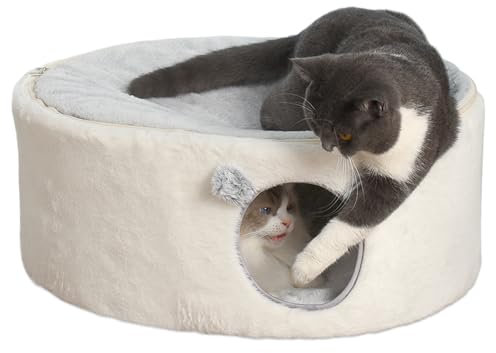 GUUSII HOME Erhöhte Katzen Bettchen für Hauskatzen Katzenhöhle Groß Kätzchen Haus Katzenliege Beiliegend Katzenschlafplatz Flaumig Kaninchen Höhle Haustier Versteck Einfache Montage 60 * 45 * 27cm