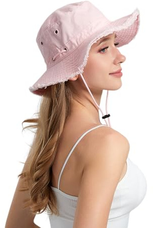AYPOW Chapeau Anti UV Femme, Chapeau de Pêche la Protection Solaire en Coton d'Extérieur, Large Bord Style Bob Respirant Pliable Bucket Hat Casquette Été Unisexe pour Randonnée Camping Safari