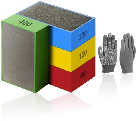 SMLOPLOM Diamond Polishing Pads, 4 Pieces Sanding Block(60/100/200/400 Mesh), for Grinding and Polishing Sharp Edges of Granite, Marble, Glass and Ceramics, Red, Blue, Green, Yellow