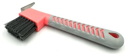 Grattoir à sabots pour chevaux, ânes, chèvres, avec brosse, poignée en gel, grattoir en acier inoxydable, rose corail, gris