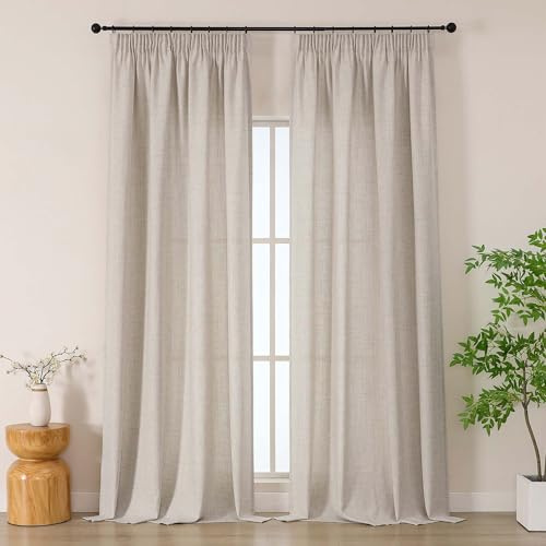 Simplebrand Linen Long Curtains 245 cm Long 2 Panels Set, Soft Airy Light Filtering Faux Linen Textured Living Room Curtains, Protect Privcy Modern Slub Curtains for Bedroom, Each 140Wx245L