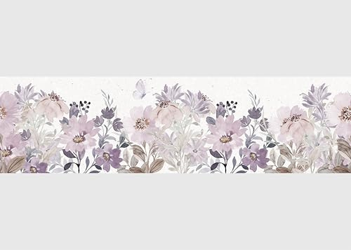 AG Design Bordura Autoadesiva Fiori Viola ad Acquerello, AWB 8482 | Decorazione Impermeabile per Pareti, Mobili, Carte da Parati, Rivestimenti Murali, Pellicola | Larghezza 500 x Altezza 13,8 cm