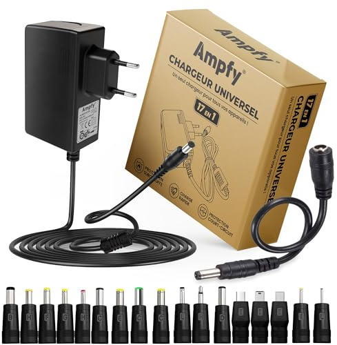 Nätadapter, strömförsörjning, laddare, 10 V, 2 A (2 000 mA max) | 17 kontakter + polaritetskonverterare | Universell strömförsörjning, elektroniska apparater, leksak, ETC-kamera router...