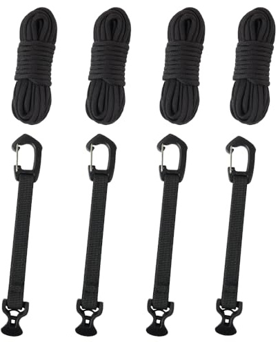 4 Pack Tent Cords with Locking Carabiner Clip, Paracord Ropes for Outdoor Camping Tent Tarp,Climbing,Hiking Backpacking (Black)