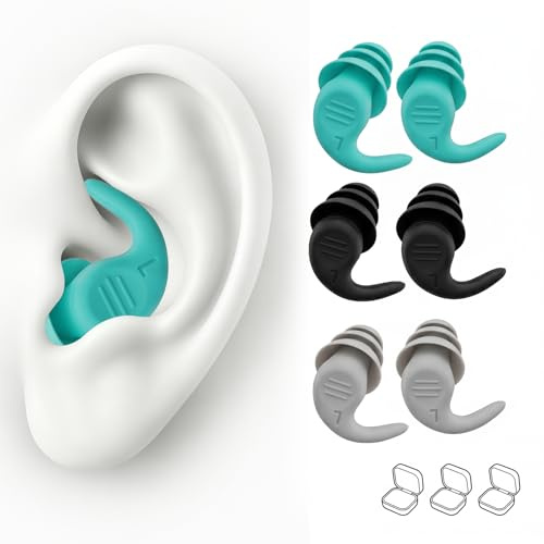 3 Pares de Tapones de Oídos para Nadar de Silicona, Tapones Reutilizables para Natación, Surf, Snorkel, Deportes Acuáticos, con Estuches de Almacenamiento, Protección Auditiva Impermeable Adultos