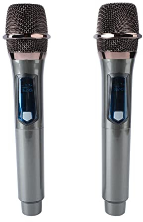 Goshyda Microfonico Portatile Wireless UHF 1 per 2, Microfono Dinamico Senza Fili per Canto Domestico all'aperto, Batteria Al Litio Ricaricabile da 800 MAh, Suono HiFi Chiaro