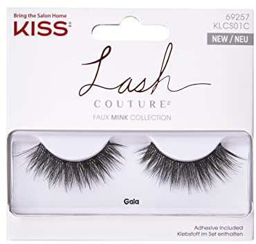 KISS Lash Couture Faux Mink Collection 1 Pair of False Lashes, Gala, Ultrafine, Tapered, Synthetic Fake Lashes includes Lash Glue