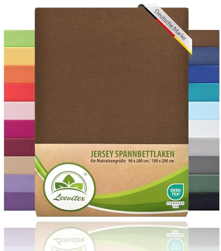 leevitex® Spannbettlaken 90x200cm - 100x200cm | Spannbetttuch Bettlaken | 100% Jersey Baumwolle | Matratzenhöhe bis 25 cm | Öko-Tex | Schokobraun/Dunkelbraun