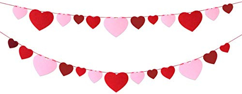 Ceiba Tree Valentines Day Decorations Felt Heart Garland Banner Red Pink Heart Hanging String Garland No DIY for Outdoor Indoor Wedding Party Classroom Valentine's Day Decor