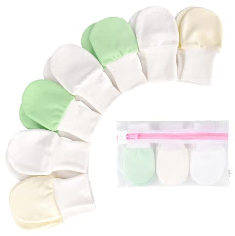 BabyBliss Anti-repor unisex babyvantar (för spädbarn som väger 5 till 4,5 kg) – 7-par set med premie vantar för nyfödda – supermjuka babyhandskar med tvättpåse