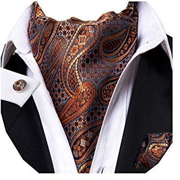 Dubulle Herren-Manschettenknöpfe mit Paisleymuster, Blumenmuster, zum Selbstbinden, Krawatte und Einstecktuch, Hochzeit, Bronze-Blau, Medium