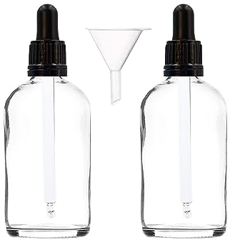 Avalon Lot de 2 flacons compte-gouttes en verre avec compte-gouttes en verre + entonnoir pour aromathérapie et mélanges d'huiles essentielles Transparent 100 ml
