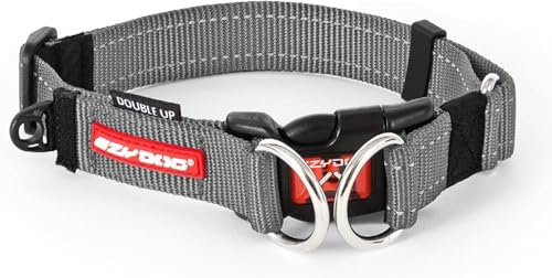 EZYDOG Double Up Dog Collar | Dog Collar Small, Medium, Large Dogs, Reflective Dog Collar, Supreme Comfort, Soft Neoprene Material, Strong Nylon Webbing (Medium, Grey)