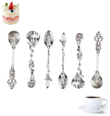 Coffee Espresso Spoons Set of 6 Tiny Spoon Vintage Cutlery Sugar Spoon Tea Dessert Soup Spoons Teaspoons Coffee Stirrers for Kitchen Dining Bar