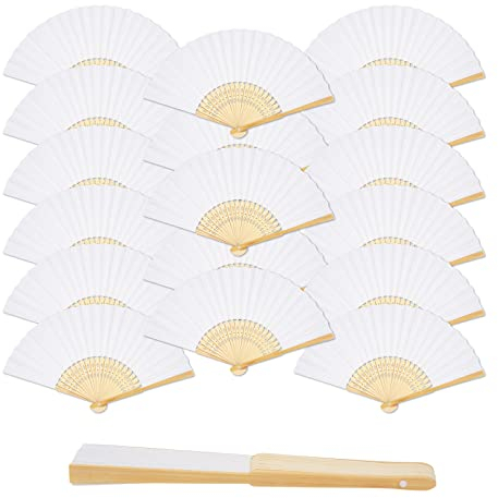 Ventagli Pieghevoli Mano Bianco, 18 Pezzi Ventagli di Carta Bianca e Bambù, Ventaglio Cinese Bomboniere per Regalo di Nozze, Festa Matrimonio Partito Fai-da-Te Favori Decorazione-21cm