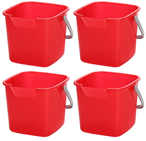 Peohud 4 Pack Sanitizing Buckets, 3 Quart Small Cleaning Pail, Square Detergent Bucket with Spout and Handle for Home, Offices, School, Commercial Use