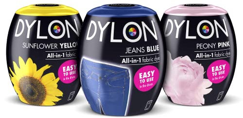 DYLON Spring Bundle, Washing Machine Fabric Dye Pods for Clothes & Soft Furnishings – Sunflower Yellow, Jeans Blue and Peony Pink