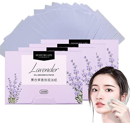 Papel Secante de Aceite Facial Natural, 4 Paquetes de Hojas Absorbentes de Aceite, Papeles Secantes (Lavanda)