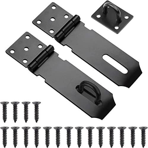 Vorhängeschloss Überfalle 4 Zoll 2 Sets Haspe Edelstahl Sicherheitsüberfalle Schlossfalle Türschloss Verschluss Tür Haspen mit Schrauben für Schrank Garage Schuppen Tore Holzbox(Schwarz)