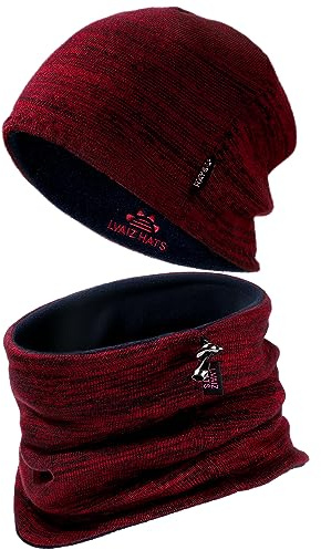 Winter Beanie Hat Scarf for Men Women Knit Thick Fleece Lined Warm Windproof Ski Skull Cap Neck Warmer Gaiter Face Scarf Set