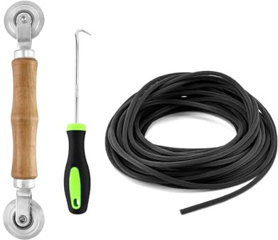 QWORK® 3 IN 1 Fliegengitter Reparatur Set, Kederleisten Haken + Doppelrad Dichtungseinroller + Gummi Kedergummi 5mm x 15m