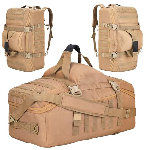 PAIWPHLI Bolsa de gimnasio, mochila de lona 3 en 1, impermeable, bolsa de viaje y deportes para exteriores, táctica, camping y caza, equipo de fin de semana y noche, Coyote, 60L US, Bolsa de lona