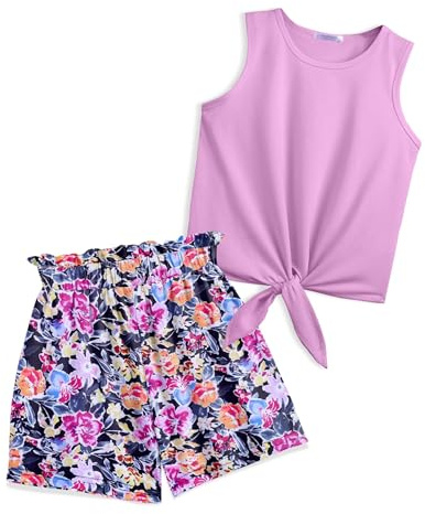 Arshiner Niñas Conjuntos Camiseta de Tirantes y Pantalón Corto Conjuntos de ropa Verano Moda casual Camisetas sin mangas Conjunto para niña 9-10 años