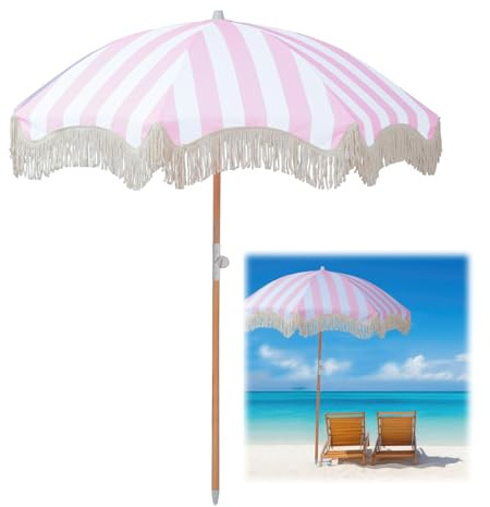 Zhixubah Sombrilla De Playa Grande Antiviento 2m Rosa Sombrillas Terraza Parasol De Jardín Anti UV Parasol Terraza De Jardín Sombrilla Jardin Exterior Con Borlas Para Piscina Balcón Y Césped