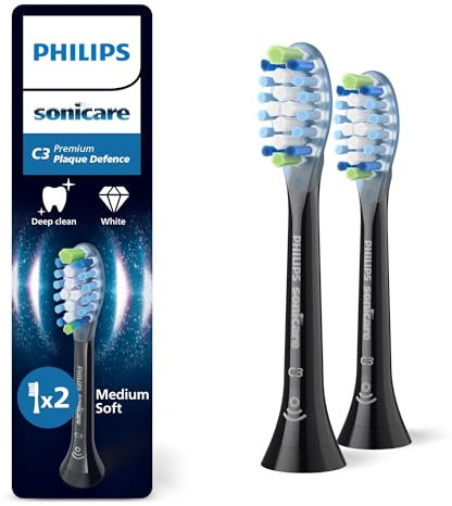Philips Sonicare C3 Premium Plaque Defence - têtes de brosse à dents de rechange d'origine, noir, lot de 2, HX9042/88