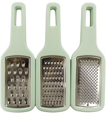 Fackelmann Ocean Set di 3 grattugie da cucina, impilabili, facili da riporre, in acciaio inox e polistirolo, lavabili in lavastoviglie, 21 x 6,5 x 4 cm, verde acqua, 1 pz.