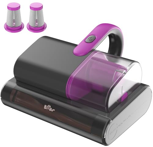 Bear Mattress Vacuum Cleaner, 15Kpa Suction & 253.7nm UV-C Lamp Sterilization 5 in 1 Handheld Dust Mite Vacuum Cleaner, HEPA Filter Dual-Container Handheld Futon Vacuum for Bedding, Sofa & Pillows