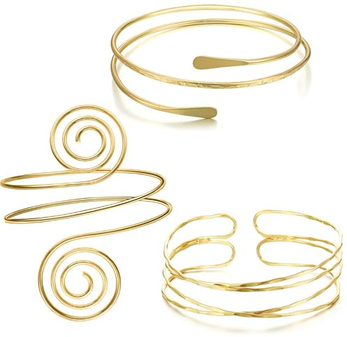 MAGIDOVE 3PCS Arm Cuffs for Women Arm Band Adjustable Armband Set (Gold 3PCS)