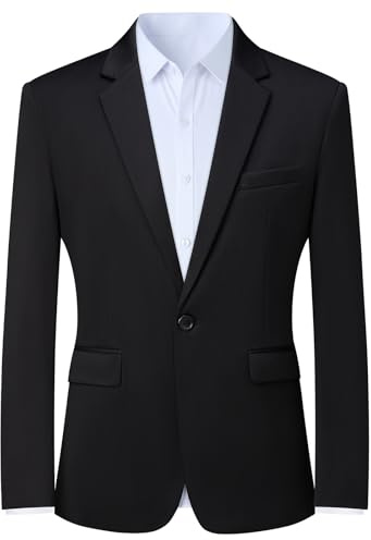 Mylldey Mens Blazers Wrinkle Free Sport Coat Business Casual Men's One Button Slim Fit Travel Blazer Lightweight Suit Jacket(Black, 2XL)