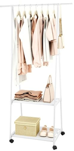 Dhouse Kleiderständer Garderobenständer 160 x 55 x 42CM Schwerlast Kleiderstange mit Rollen und Ablage für Schlafzimmer Flur Garderobe (Weiß)