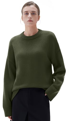 SUUKSESS Cashmere Women Oversized Long Sleeve Pullover Sweater 2025 Fall Winter Crew Neck Jumper Tops (Army Green,M)