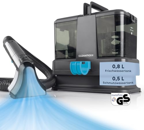 CLEANmaxx Limpiador de tapicería y alfombra compacto | dispositivo de aspiradora 3 en 1 con sistema de doble depósito y Easy-Fill | también se puede utilizar como limpiador de vapor, aspiradora en