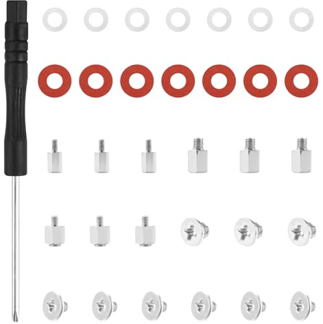Kalote M.2 SSD Mounting Screws Kit, Silver, 32Pcs | Silver Zinc Carbon Steel, For ASUS Gigabyte MSI ASRock, Laptop Repair Kit with Insulation Gaskets & Screwdriver