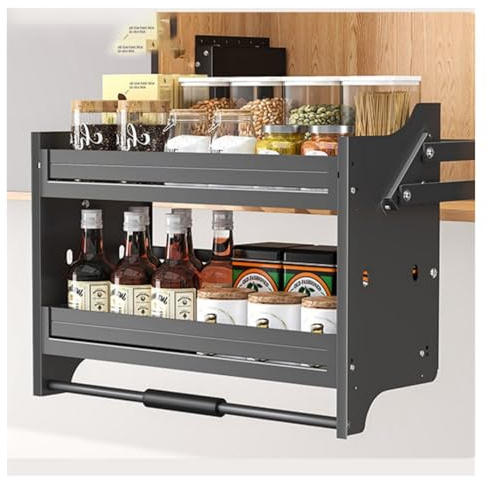 Armadietto regolabile a 2 ripiani estraibile per cucina e bar, scaffale salvaspazio per portaspezie, armadi superiori per casa e bar, grigio (760 x 260 x 530 mm)
