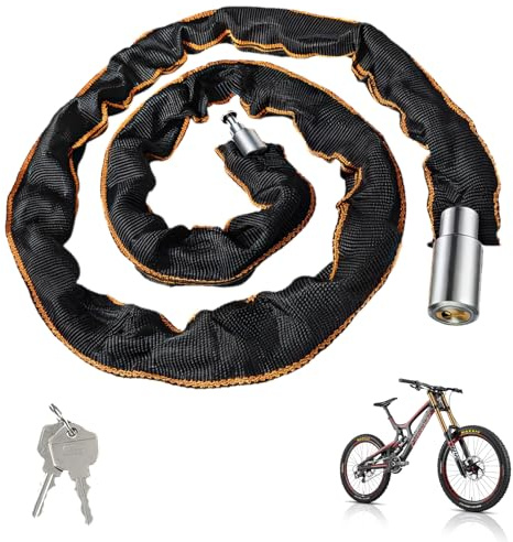 Zyiphor 121cm Candado Bicicleta Antirrobo Cadena Bicicleta de Cadena de Acero de 5 mm, de Alta Seguridad Cadena de Bicicleta con 2 Llave y Cubierta Impermeable, para Bicicletas, Motos, Scooters