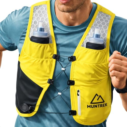MUNTREK Chaleco de Hidratación Trail Running 5L con Ajuste por Giro, Antirrebote y 2 Soft Flask 500 ml – Ultraligero, Transpirable y Cómodo para Ultra Trail, Trail y Larga Distancia