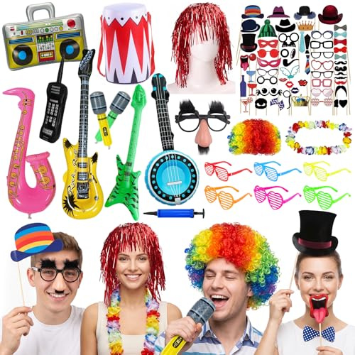 78PCS Colorful Photo Booth Props Set Novelty Funny Hats Wigs Glasses Props Sign Perfect for Graduation Birthday Bachelorette and All Occasions